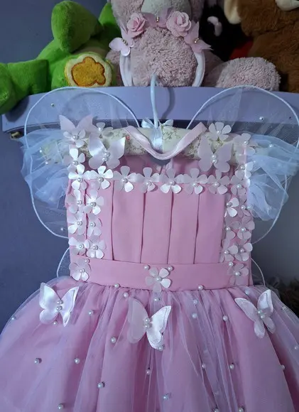 Vestido Infantil Jardim Encantado + Faixa + Asa