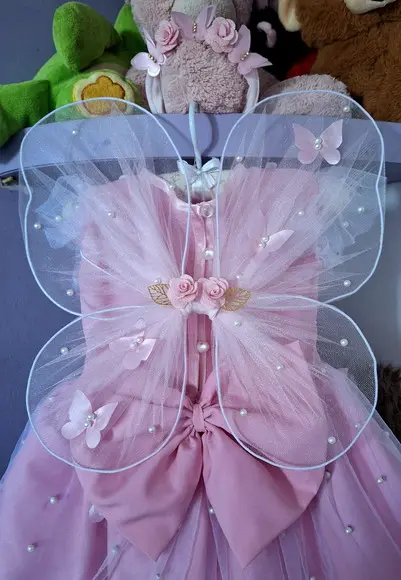 Vestido Infantil Jardim Encantado + Faixa + Asa