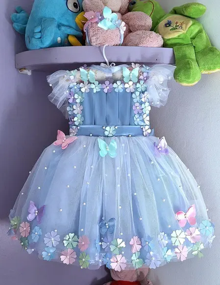 Vestido Infantil Jardim Encantado Azul Bebê