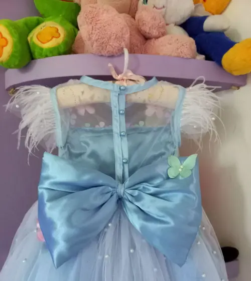 Vestido Infantil Jardim Encantado Azul Bebê Luxo