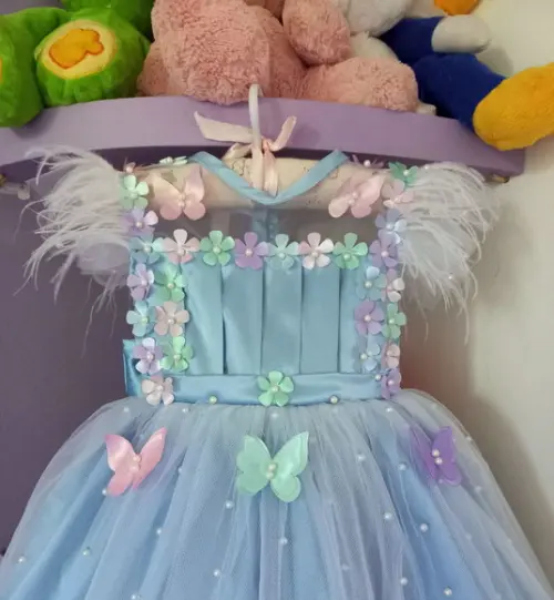 Vestido Infantil Jardim Encantado Azul Bebê Luxo