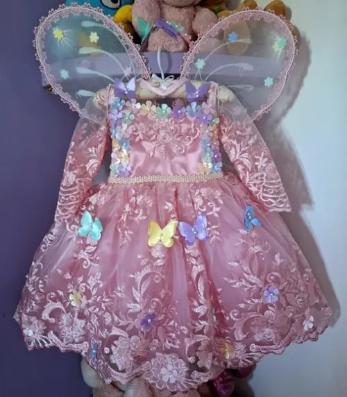 Vestido Infantil Jardim Encantado Manga Longa + Asa+faixa