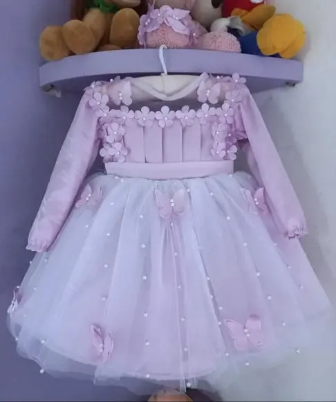 Vestido Infantil Jardim Encantado Manga Longa Lilas