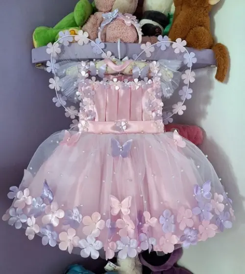 Vestido Infantil Jardim Encantado Rosa + Faixa + Asa