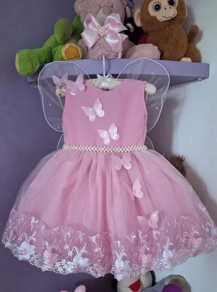 Vestido Infantil Jardim Encantado Rosa + Faixa + Asa
