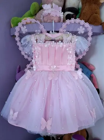 Vestido Infantil Jardim Encantado Rosa +asa+faixa