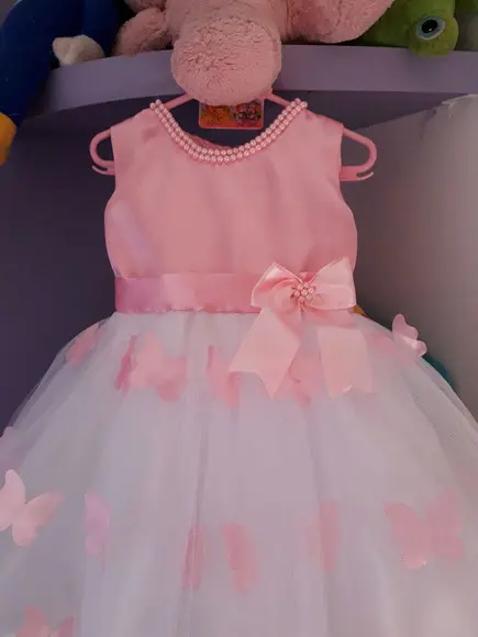 Vestido Infantil Jardim Encantado Rosa e Branco