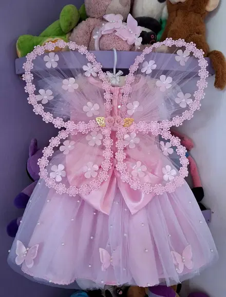 Vestido Infantil Jardim Encantado Rosa +asa+faixa