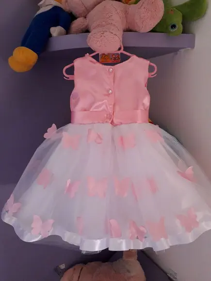Vestido Infantil Jardim Encantado Rosa e Branco