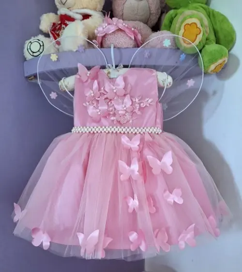 Vestido Infantil Jardim Encantado Rosa+ Asa+faixa