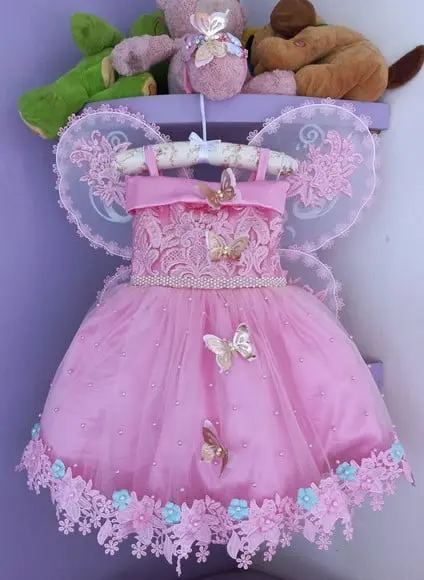 Vestido Infantil Jardim Encantado Rosa+asa+faixa