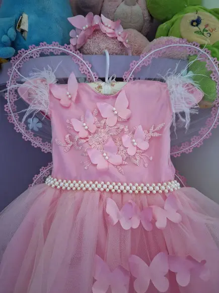 Vestido Infantil Jardim Encantado Rosa+asa+faixa