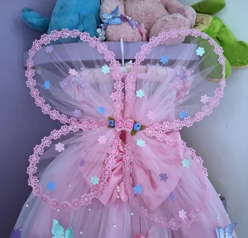 Vestido Infantil Jardim Encantado Rosa+asa+faixa