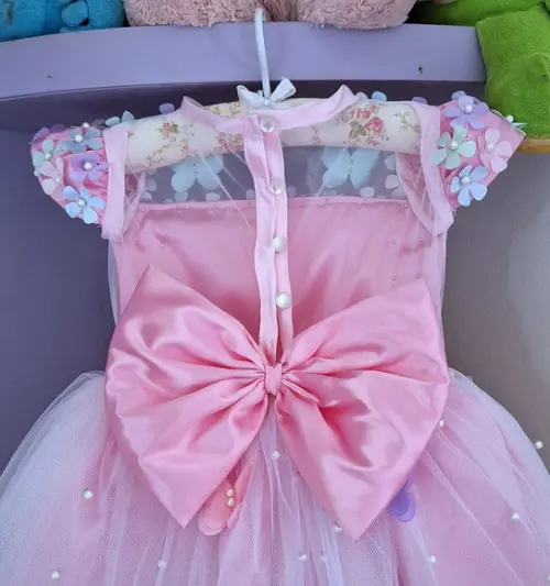 Vestido Infantil Jardim Encantado Rosa+asa+faixa