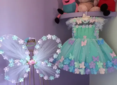 Vestido Infantil Jardim Encantado Verde+asa Tam4ao6