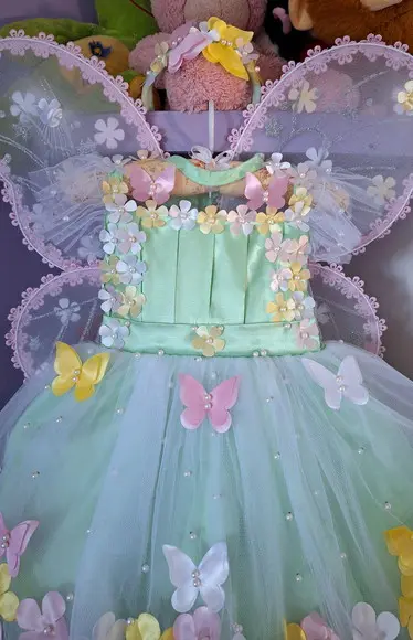 Vestido Infantil Jardim Encantado Verde+asa+faixa