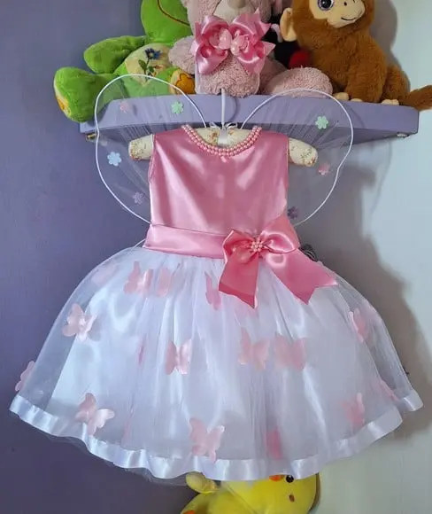 Vestido Infantil Jardim Encantado+asa+faixa