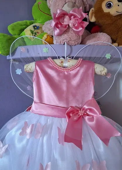 Vestido Infantil Jardim Encantado+asa+faixa