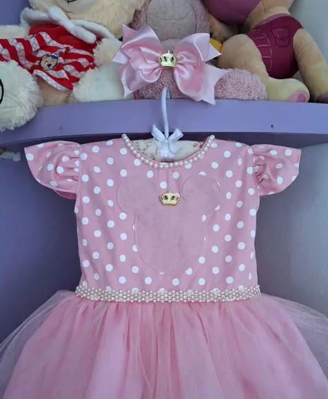 Vestido Infantil Minnie Princesa com Faixa