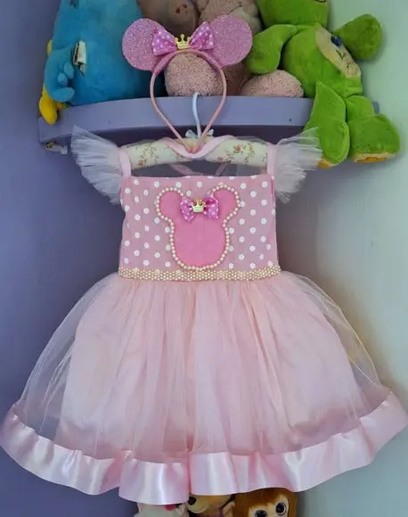Vestido Infantil Minnie Princesa Rosa com Tiara