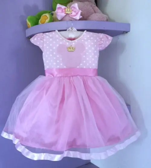 Vestido Infantil Minnie Rosa com Faixa