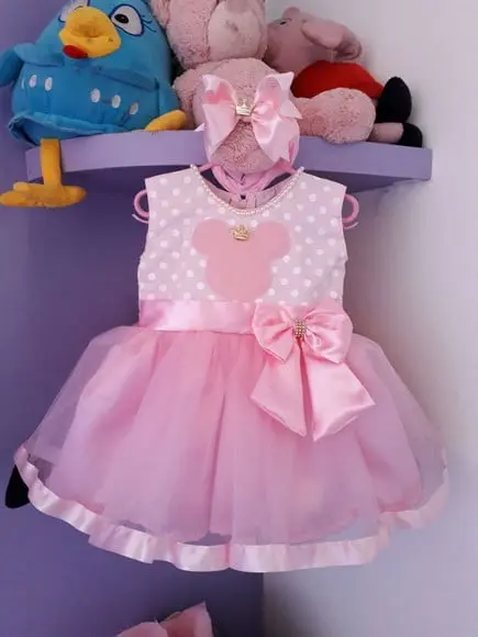 Vestido Infantil Minnie Rosa com Faixa