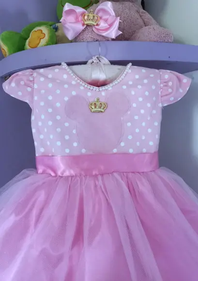 Vestido Infantil Minnie Rosa com Faixa