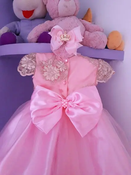 Vestido Infantil Princesa Rosa de Luxo