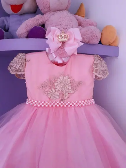 Vestido Infantil Princesa Rosa de Luxo