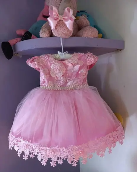 Vestido Infantil Princesa Rosa Luxo+faixa