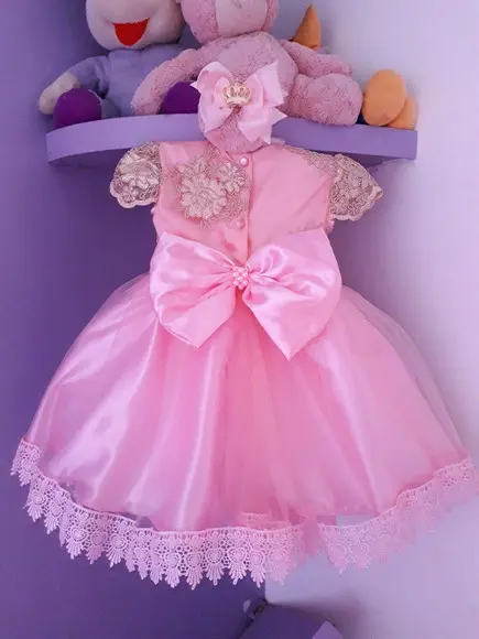 Vestido Infantil Princesa Rosa de Luxo
