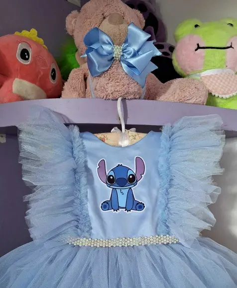 Vestido Infantil Stitch Luxo + Faixa