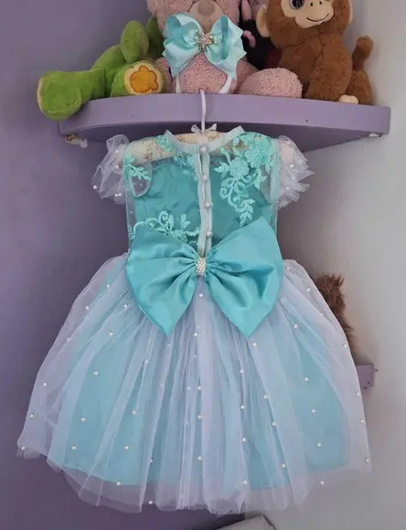 Vestido Infantil Tema Sereia Fundo do Mar