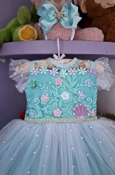 Vestido Infantil Tema Sereia Fundo do Mar