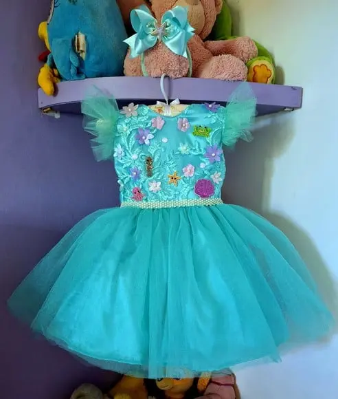 Vestido Infantil Tema Sereia Fundo do Mar