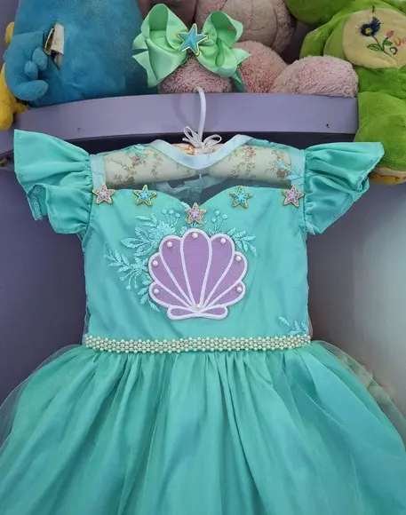 Vestido Infantil Tema Sereia Fundo do Mar