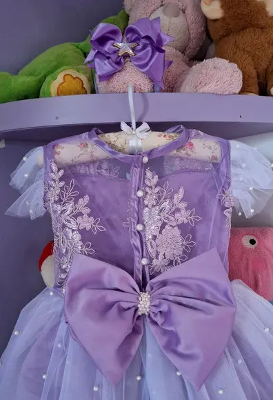 Vestido Infantil Tema Sereia Fundo do Mar Luxo Lilas