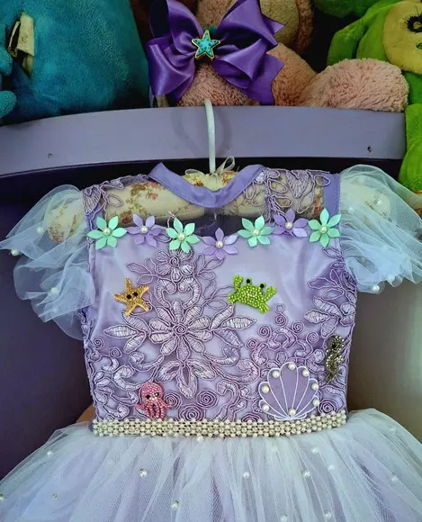 Vestido Infantil Tema Sereia Fundo do Mar Luxo Lilas