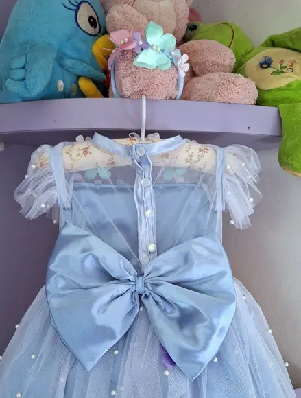 Vestido Jardim Encantado Azul + Asa + Faixa
