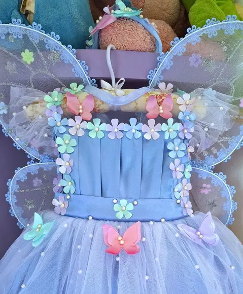 Vestido Jardim Encantado Azul + Asa + Faixa