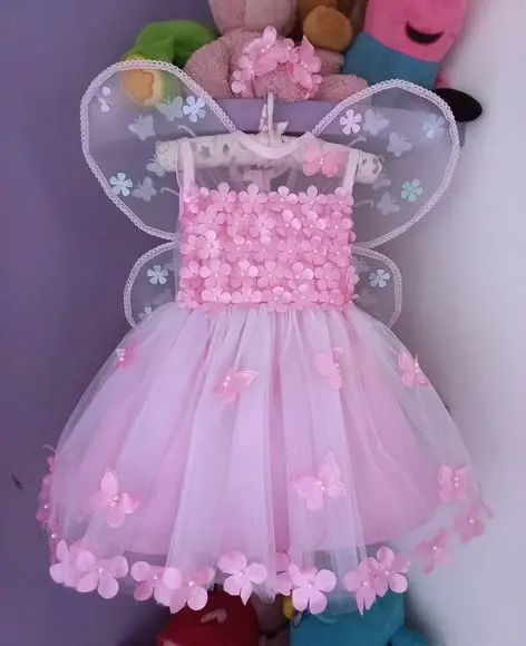 Vestido Jardim Encantado de Luxo Rosa + Faixa + Asa