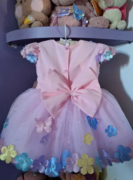 Vestido Jardim Encantado Luxo Rosa + Faixa + Asa