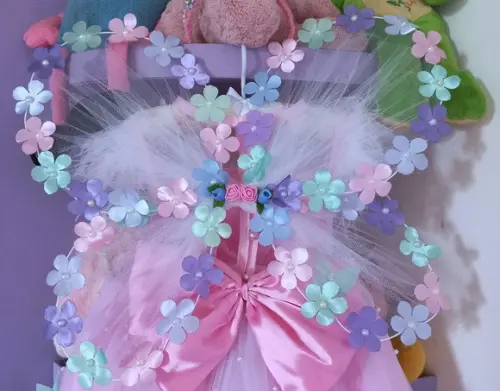Vestido Jardim Encantado Luxo Rosa+ Faixa + Asa