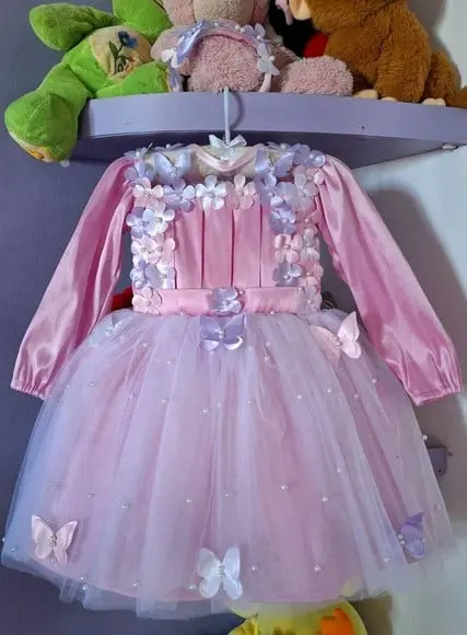 Vestido Jardim Encantado Manga Longa + Asa + Faixa