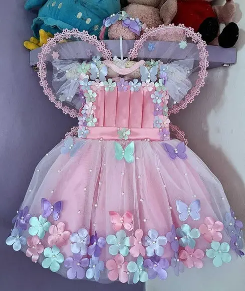 Vestido Jardim Encantado Rosa +asa+faixa
