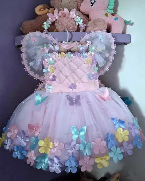 Vestido Jardim Encantado Super Luxo Rosa + Sapatinho