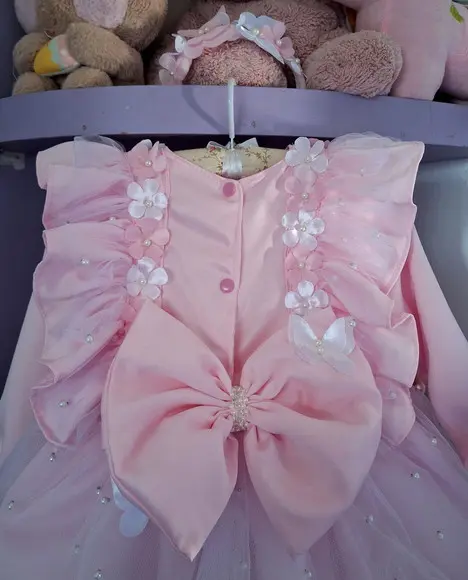 Vestido Jardim Manga Longa Rosa Luxo