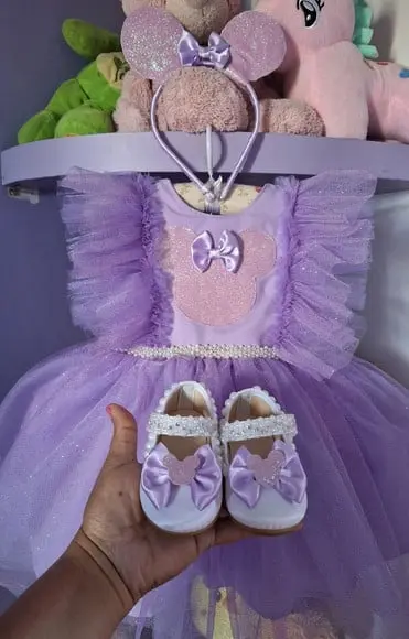 Vestido Minnie Lilas Luxo + Sapatinho