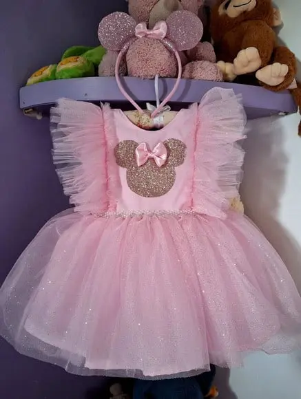 Vestido Minnie Rosa com Tiara