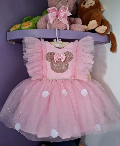 Vestido Minnie Rosa Luxo + Sapatinho